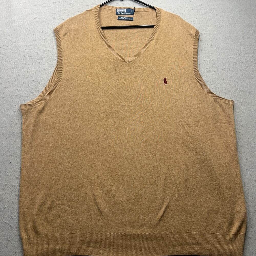 Polo Ralph Lauren Men's 2XLT Beige V-Neck Vest 100% Pima Cotton Retail $168